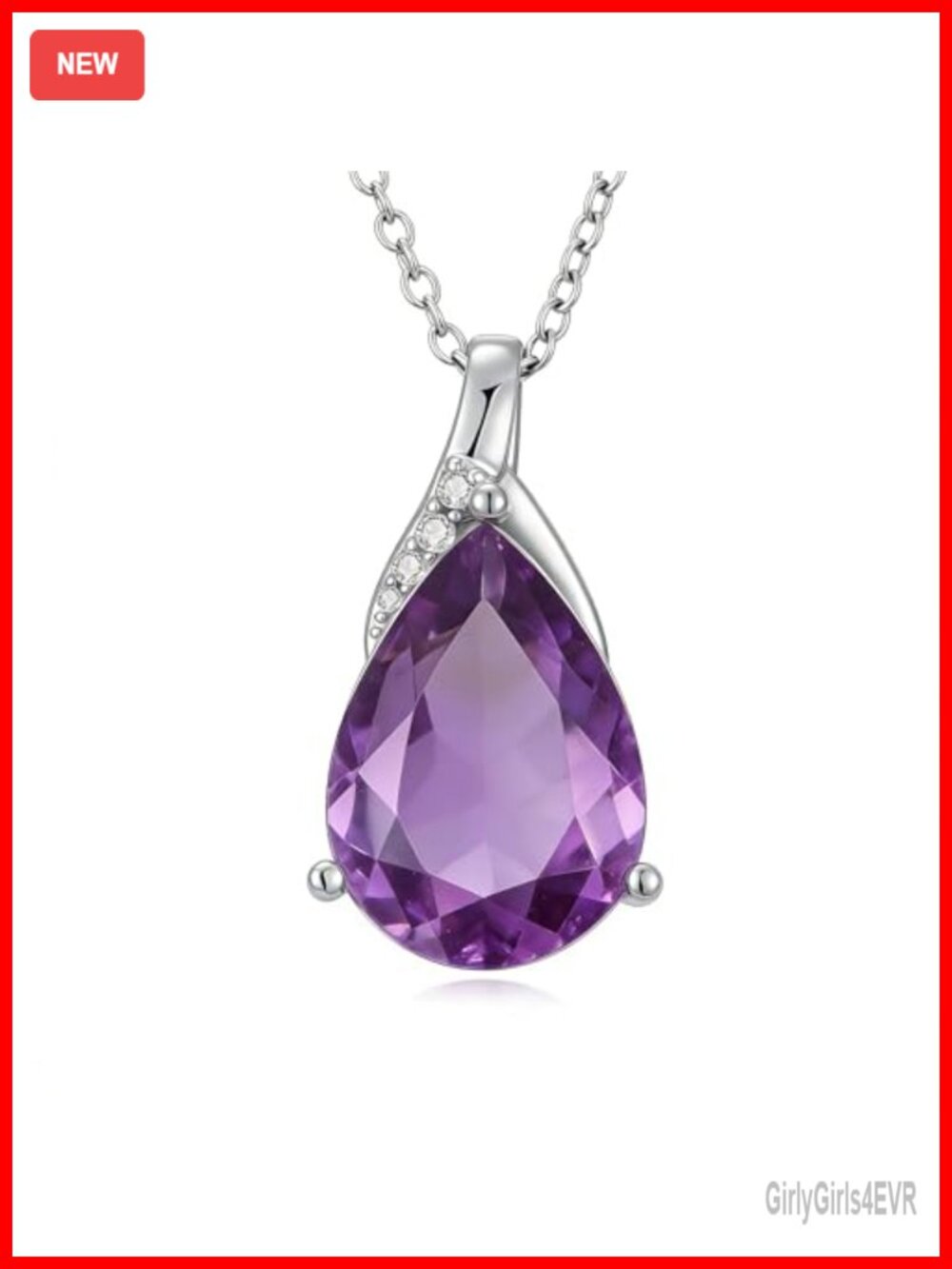 Sterling Silver Amethyst Teardrop Pendant Necklace Adjustable